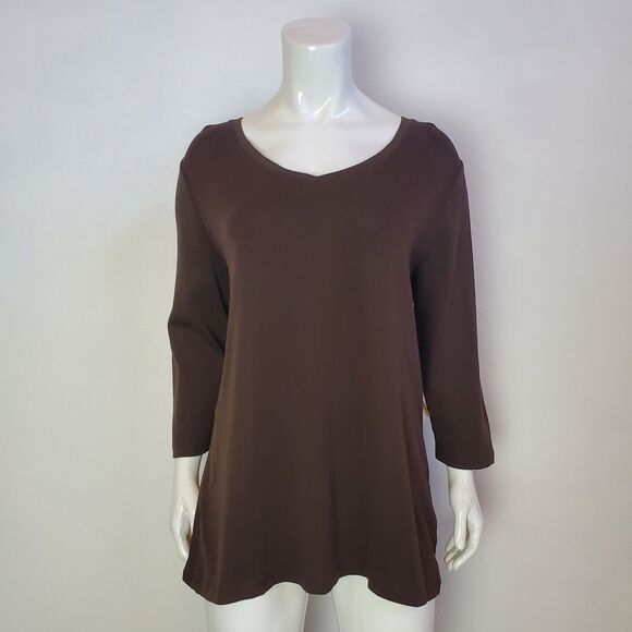 NEW St. John's Bay Plus Size Brown 3/4 Sleeve Shirt - Picture 1 of 5